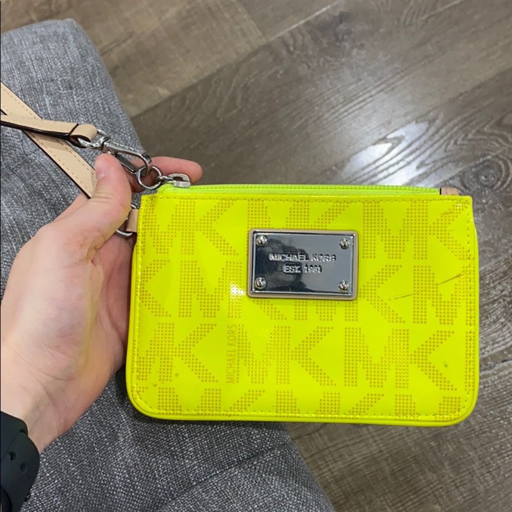 Neon yellow michael kors wrist bag